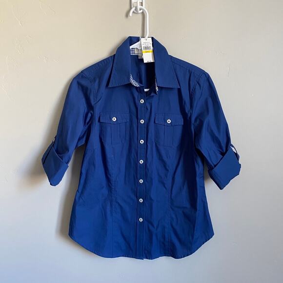 Van Heusen Blue Button Up Blouse- NWT - Picture 1 of 1
